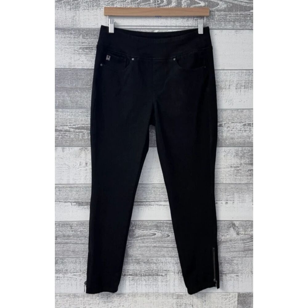 Belle by Kim Gravel Flexibelle Pull On Ankle Pants Zipped Hem Black Women's 10